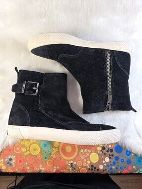 AERIN "Hayes" Black Leather Suede Sneaker Bootie